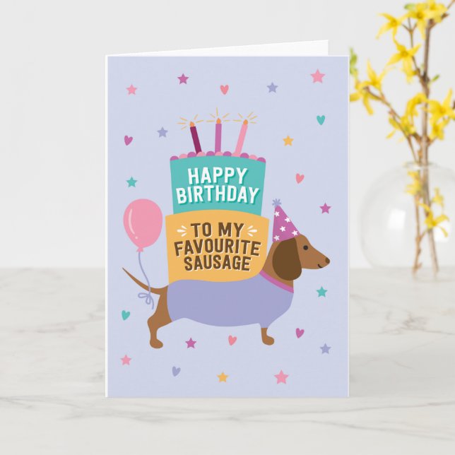 Tarjeta Dachshund Happy Birthday Cute Card (flor amarilla)