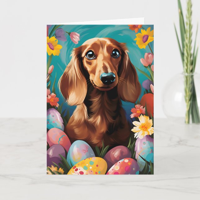 Tarjeta Dachshund Happy Easter (Anverso)