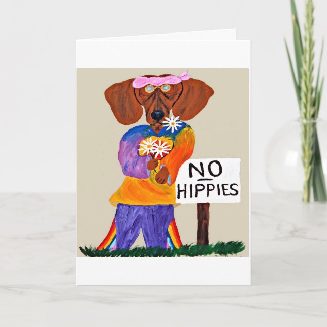 Tarjeta Dachshund Hippie at No Hippies Sign (Anverso)