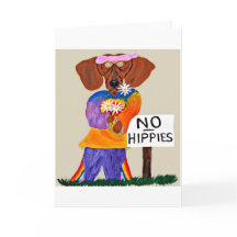 Dachshund Hippie en cartel de No Hippies