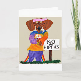Tarjeta Dachshund Hippie en señal de No Hippies