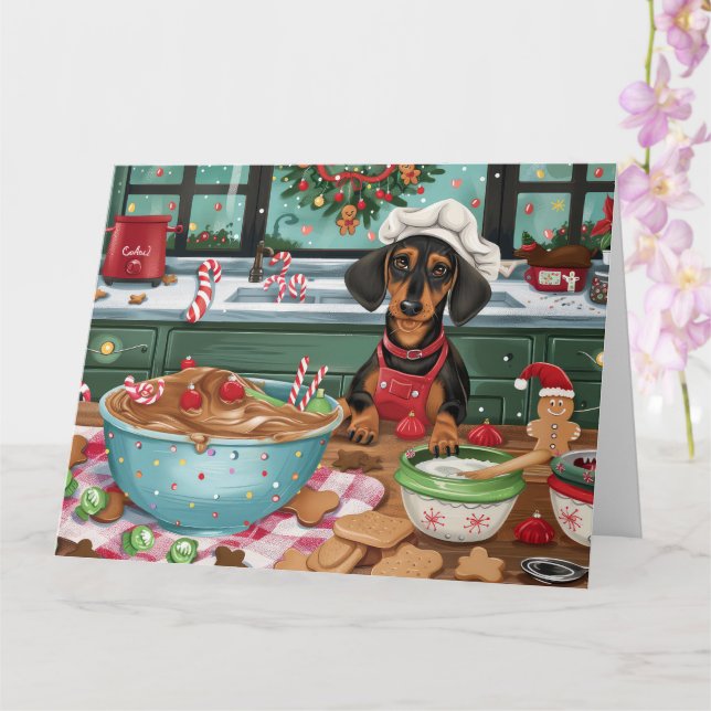 Tarjeta Dachshund Holiday Baking: Navidades festivos (Orquídea)