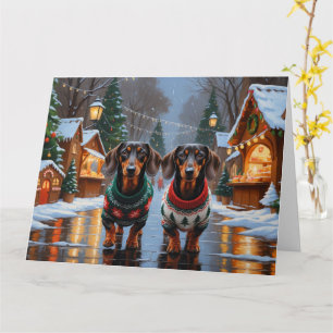 Tarjeta Dachshund Navidades de perros en vacaciones de nie