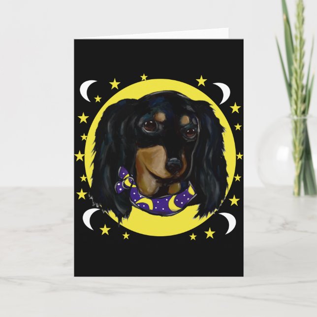 Tarjeta Dachshund negro de pelo largo (Anverso)