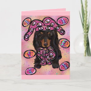 Tarjeta Dachshund negro de pelo largo