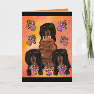 Tarjeta Dachshund negro de pelo largo