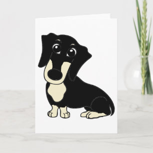 Tarjeta dachshund negro y crema dibujo animado