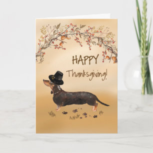 Tarjeta Dachshund negro y marrón sombrero divertido Día de