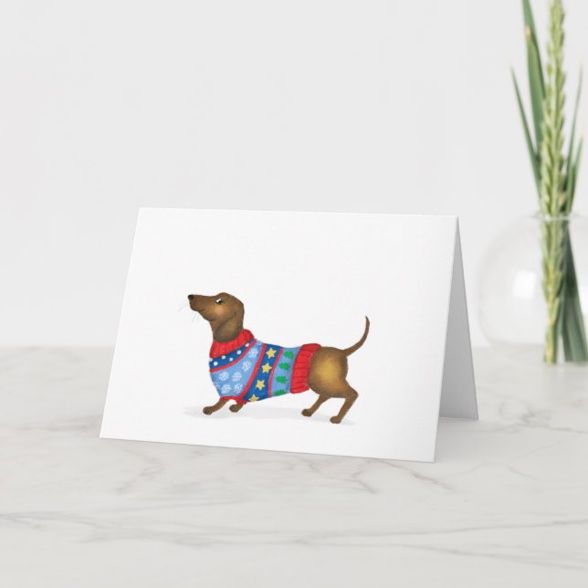 Tarjeta dachshund para navidades (Anverso)