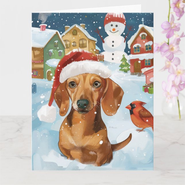 Tarjeta Dachshund Pascua Invernal Alegría Navideña (Orquídea)