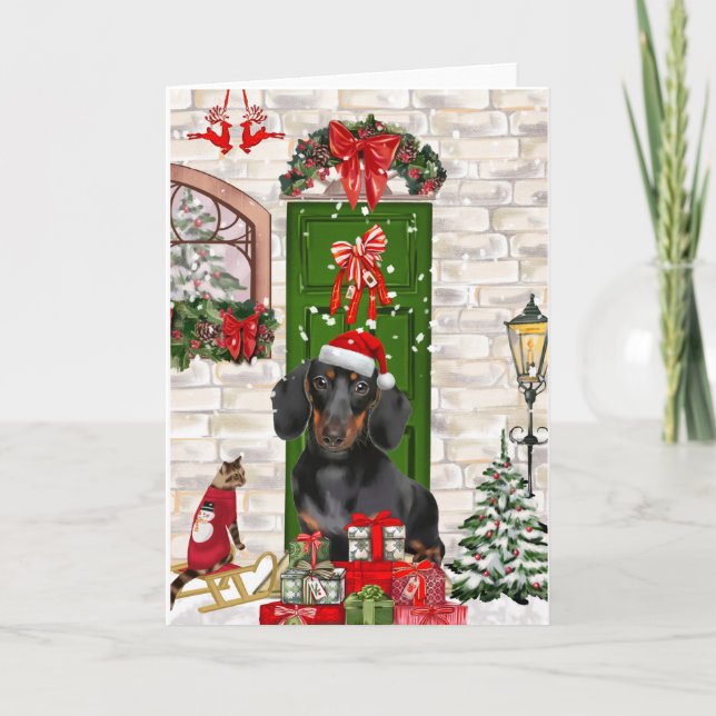Tarjeta Dachshund Perro Navidad   (Anverso)