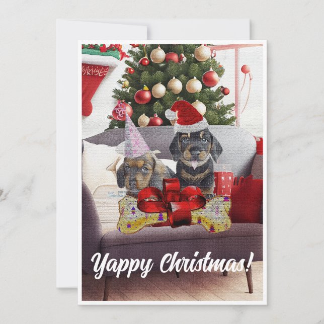 Tarjeta Dachshund Perro Yappy Xmas personalizable (Anverso)