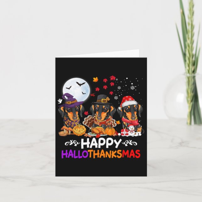 Tarjeta Dachshund Perros Navidades Felices Hallothankmas (Anverso)