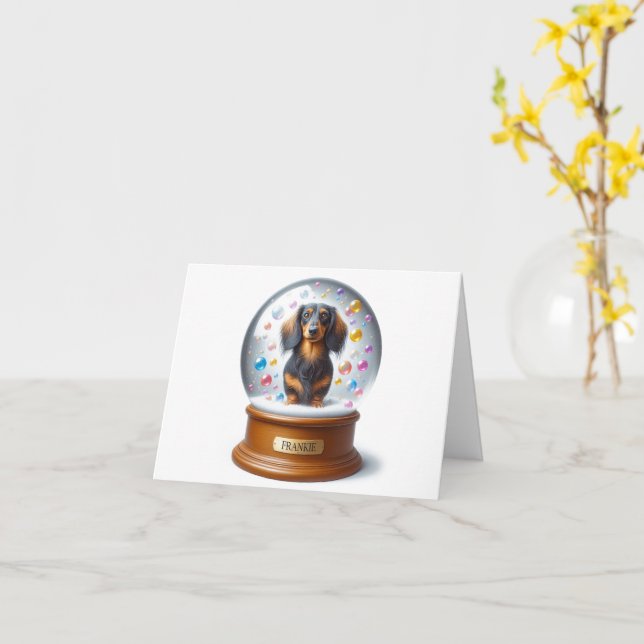Tarjeta Dachshund personalizada (flor amarilla)