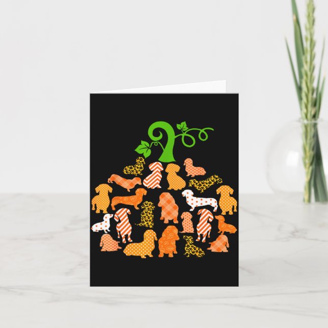 Tarjeta Dachshund Pumpkin Shape Plaid Leopard Dog Autumn H (Anverso)