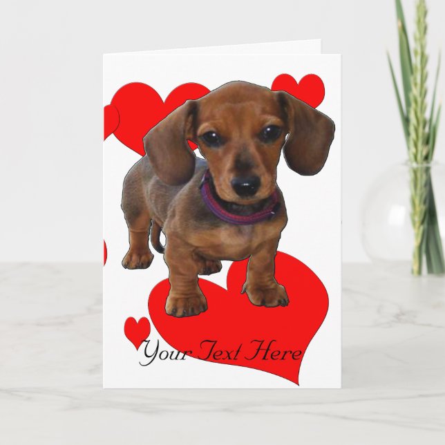 Tarjeta DACHSHUND Puppy con corazones (Anverso)