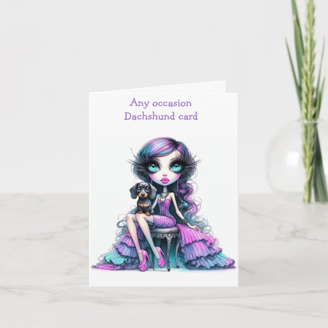 Tarjeta Dachshund Púrpura y Rosa Pastel (Anverso)