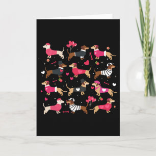 Tarjeta Dachshund salchicha con vestido de perro corazones