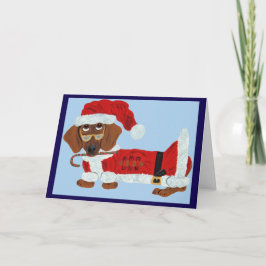 Tarjeta Dachshund Santa con un bastón de caramelo