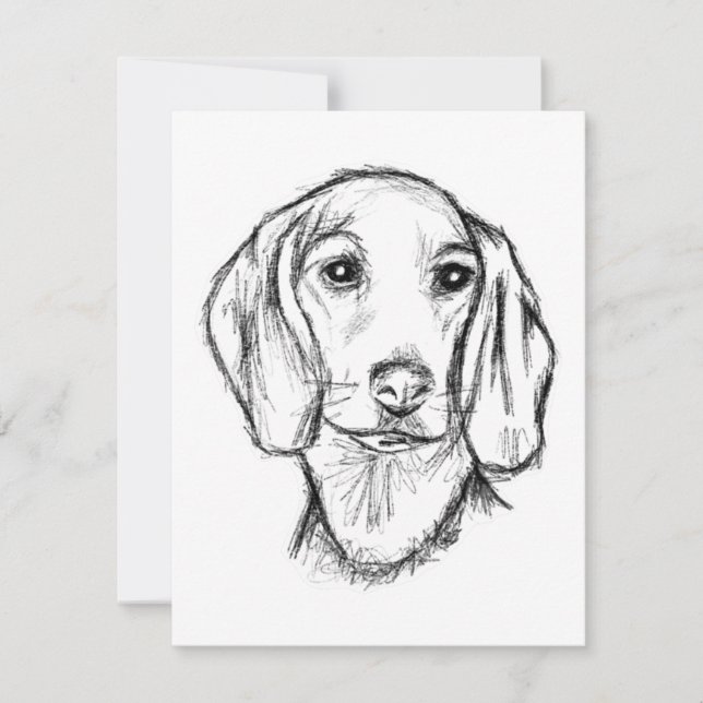 Tarjeta dachshund sketch a mano perro cachorro blanco negr (Anverso)