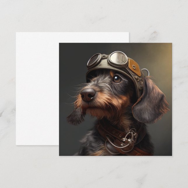 Tarjeta Dachshund Steampunk con cable Dieselpunk (Anverso / Reverso)