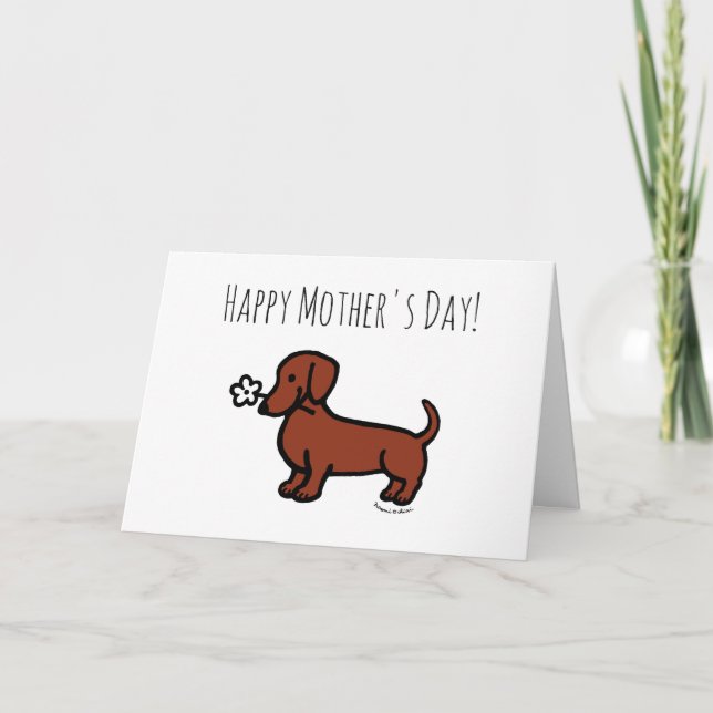Tarjeta Dachshund suave y rojo, el día de la madre (Anverso)