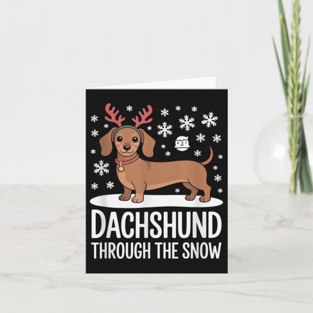 Tarjeta Dachshund Through The Snow Cute Reindeer Christmas (Anverso)
