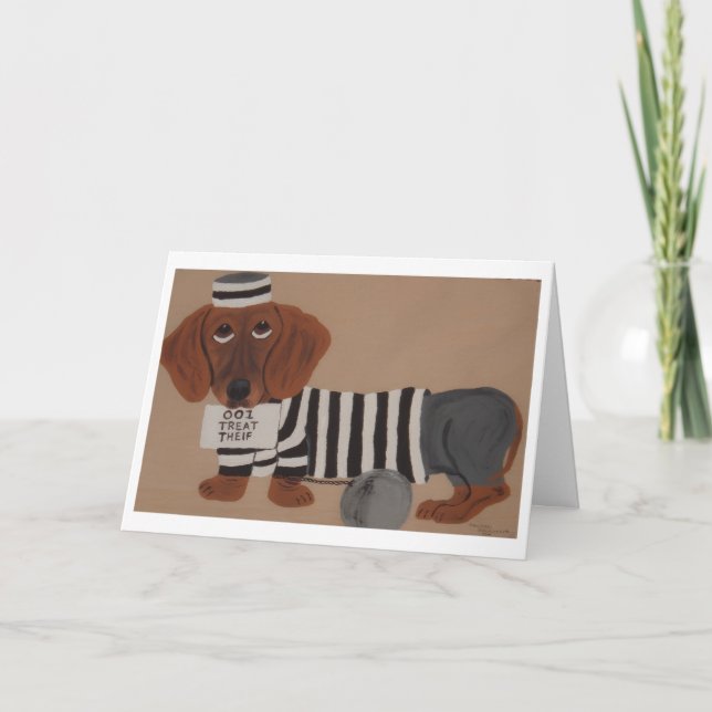 Tarjeta Dachshund Treat Thief Jailbird (Anverso)