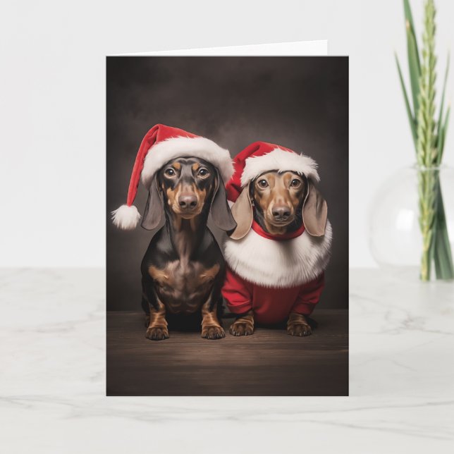 Tarjeta Dachshund Twins de Santa Claus (Anverso)