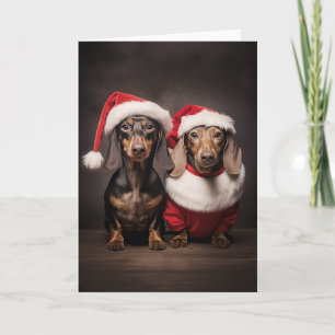 Tarjeta Dachshund Twins de Santa Claus