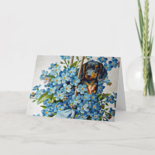 Tarjeta Dachshund y Forget-Me-Nots