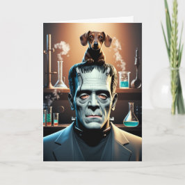 Tarjeta Dachshund y Frankenstein