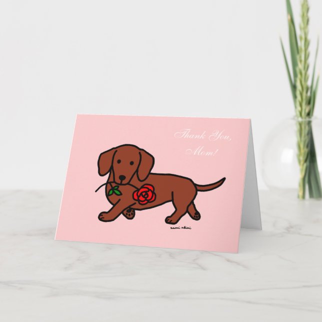 Tarjeta Dachshund y un dibujo animado de la flor (Anverso)