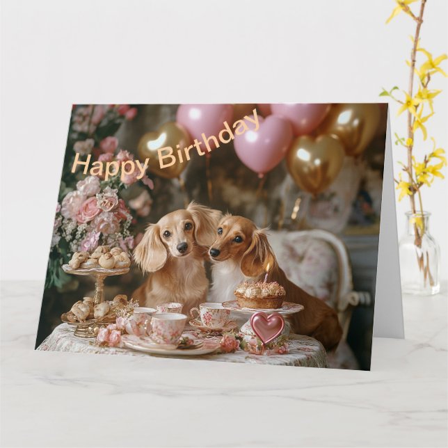 Tarjeta Dachshunds Delight (flor amarilla)
