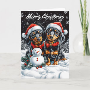 Tarjeta Dachshunds y Navidades de Snowman