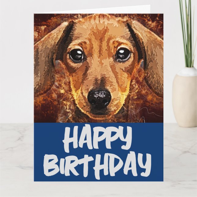 TARJETA DACHSUND DOG ART BIRTHDAY GREETING CARD (Anverso)