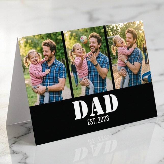 Tarjeta Dad Established 3-Photo Bold White & Black Modern (Dad Established 3-Photo Bold White & Black Modern Greeting Card)