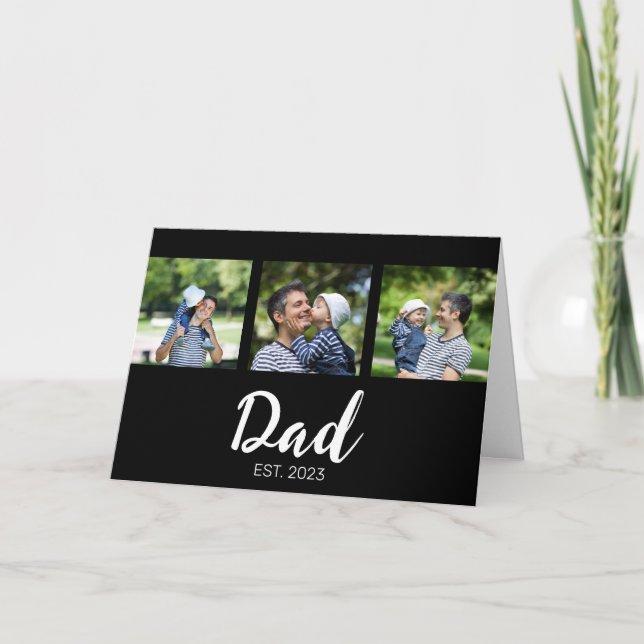 Tarjeta Dad Established Elegant Script Black 3 Photo (Anverso)