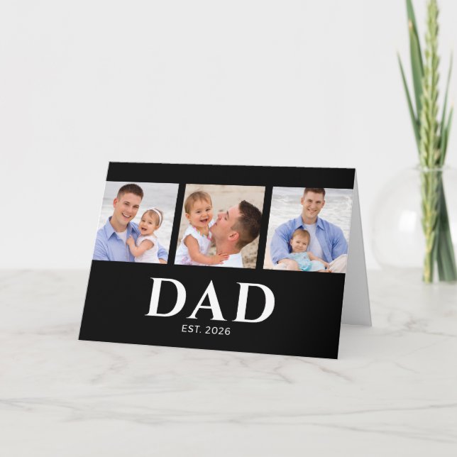 Tarjeta Dad Established Modern Black 3 Photo Father's Day (Anverso)