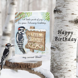 Tarjeta Dad Happy February Birthday Downy Woodpecker