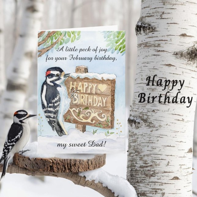 Tarjeta Dad Happy February Birthday Downy Woodpecker (Subido por el creador)