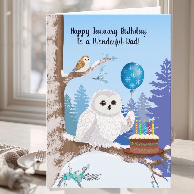 Tarjeta Dad Happy January Birthday Snowy Owl (Subido por el creador)