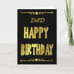 Tarjeta Dad Modern Black Gold Happy Birthday<br><div class="desc">A modern black and gold masculine typography birthday card with polygon borders at the top and bottom. A lovely way to send your birthday wishes to your Father. The card can be customized by changing the title to Father , Papa, Father-in-law, Stepdad, Uncle, Son or even just add a name....</div>