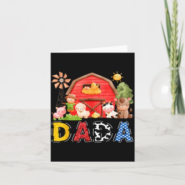 Tarjeta Dada Red Farm Cow Birthday Boy Matching Family Par (Anverso)