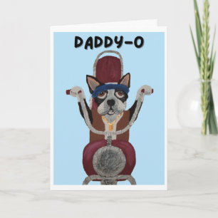 Tarjeta Daddy-O Boston Terrier motociclista en motocicleta