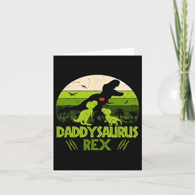 Tarjeta Daddysaurus Rex 2 Niños Atardecer Dinosaurio Para  (Anverso)