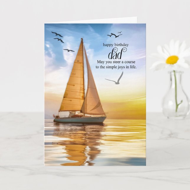Tarjeta Dad's Birthday Nautical Sailboat Theme Seagulls (Planta pequeña)