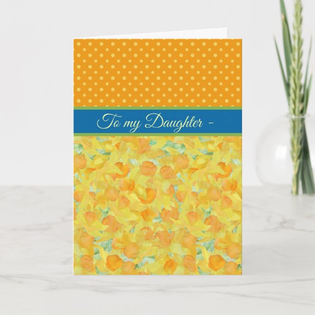 Tarjeta Daffodils, carné de cumpleaños de marzo, hija (Anverso)