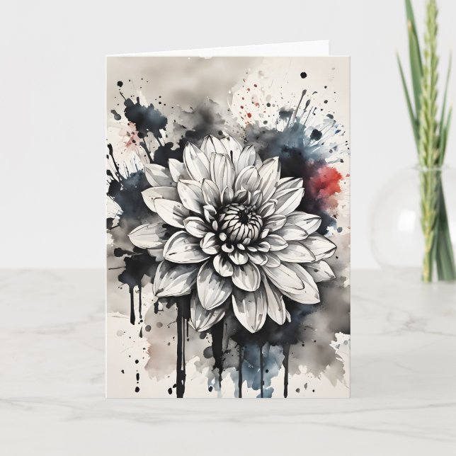 Tarjeta Dahlia - Flores acuarela (Anverso)