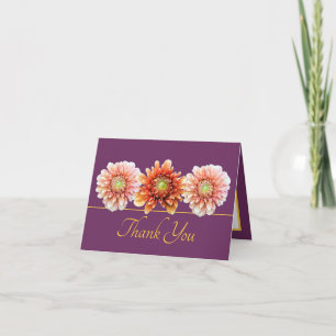 Tarjeta Dahlia Moda Bouquet Naranja de Oro Púrpura Gracias